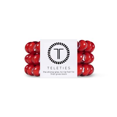 TELETIES - Spiral Hair Coils - Ponytail Holder Hair Ties for Women - Phone Cord Hair Ties - Strong Grip, No Rip, Water Resistant, No Crease Hair Tie Coils - 3 pack (Large, Scarlet Red)