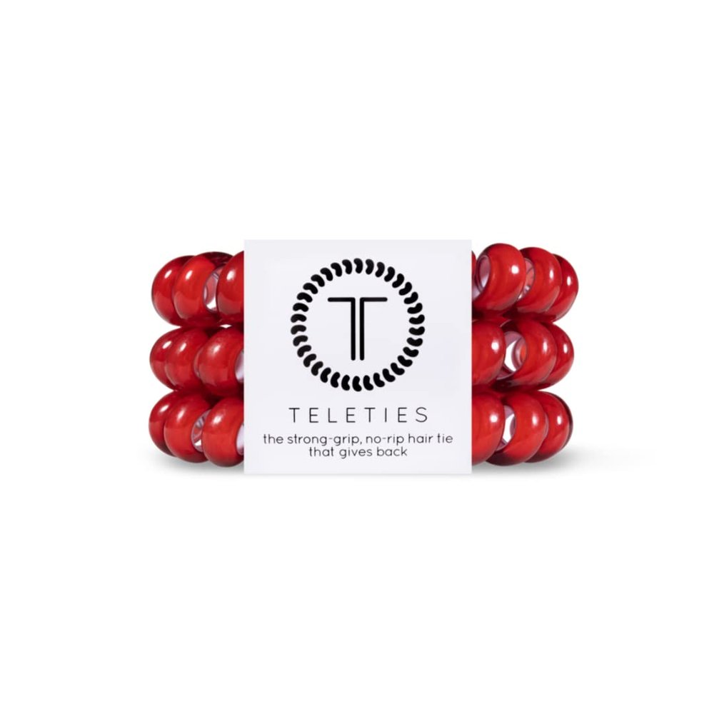 TELETIES - Spiral Hair Coils - Ponytail Holder Hair Ties for Women - Phone Cord Hair Ties - Strong Grip, No Rip, Water Resistant, No Crease Hair Tie Coils - 3 pack (Large, Scarlet Red)
