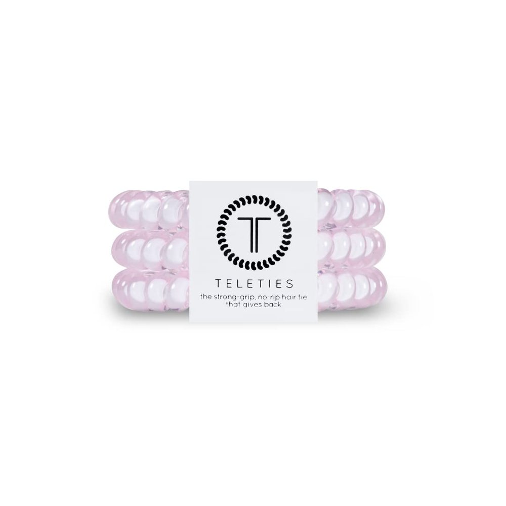 TELETIES - Spiral Hair Coils - Ponytail Holder Hair Ties for Women - Phone Cord Hair Ties - Strong Grip, No Rip, Water Resistant, No Crease Hair Tie Coils - 3 pack (Small, Rose Water Pink)