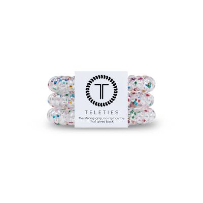 TELETIES - Spiral Hair Coils - Ponytail Holder Hair Ties for Women - Phone Cord Hair Ties - Strong Grip, No Rip, Water Resistant, No Crease Hair Tie Coils - 3 pack (Small, Party People)