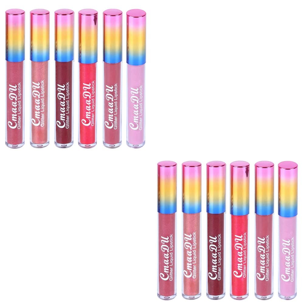 Magik 6-12 Pc Set 6 Color Glitter Liquid Lipstick Waterproof Long Lasting Lip Gloss (12 Pcs2 Ea)
