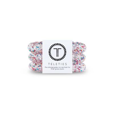 TELETIES - Spiral Hair Coils - Ponytail Holder Hair Ties for Women - Phone Cord Hair Ties - Strong Grip, No Rip, Water Resistant, No Crease Hair Tie Coils - 3 pack (Large, Party People)