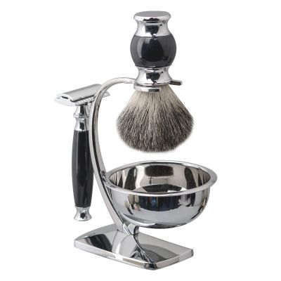 Deluxe Men's Manual Shaving Sets,Wet Shaving Grooming Set, 4 in 1 Badger Brush and Soap Bowl Set - Shaving Brush Stand + Shaving Bowl + Badger Hair Brush + Safety Razor