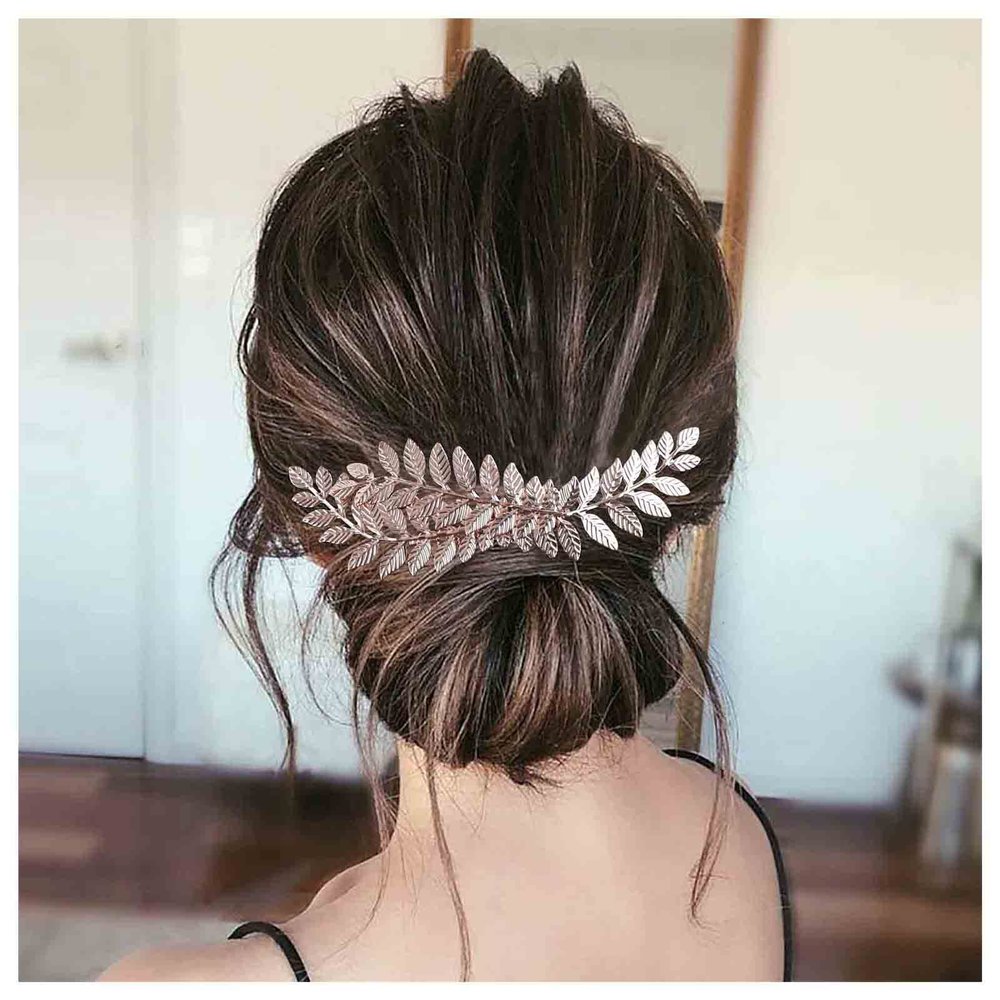 Andelaisi Boho Leaf Hair Comb Gold Leaf Bridal Hair Comb Barrettes Olive Branch Hair Comb Headpiece Vintage Leaf Comb Barrette for Women Wedding Headpieces Bride Hair Accessories