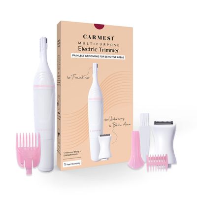 Carmesi Multipurpose Electric Trimmer | Painless Grooming for Sensitive Areas | Face, Underarms, Bikini Area | Comes with Eyebrow Comb, Cleaning Brush, Trimming Head Comb | Pack of 1