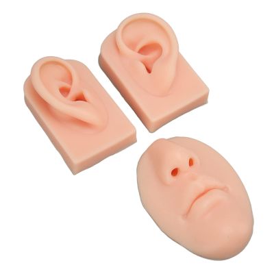 Pongnas 3D Educational Simulation Display Props Kit Include 1 X Nose and Mouth Model and 1 X Pair of Ear Model for Piercing Suture Practice (Silicone Material) (Light Skin Color)