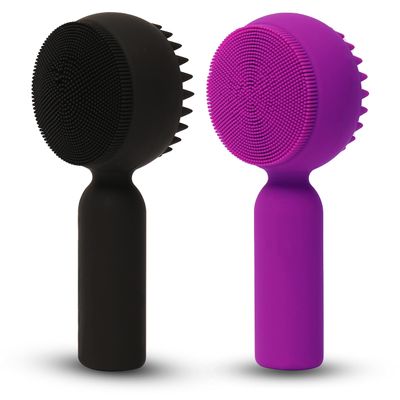 2 PC Silicone Facial Cleansing Brush 2 in 1 Facial Scrubber Manual Exfoliating Facial Brush Face Cleanser Face Exfoliator Ultrafine Bristles for Sensitive Skin Easy to Clean Lather Well(Black&Purple)