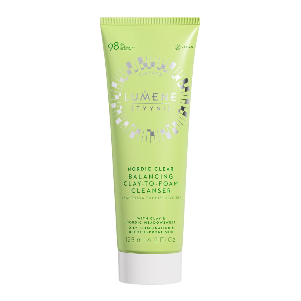 Lumene Nordic Clear [Tyyni] Balancing Clay-to-Foam Cleanser - Daily Face Wash & Makeup Remover for Oily, Combination & Blemish-Prone Skin - Vegan Makeup Remover Cleanser (4.2 oz)
