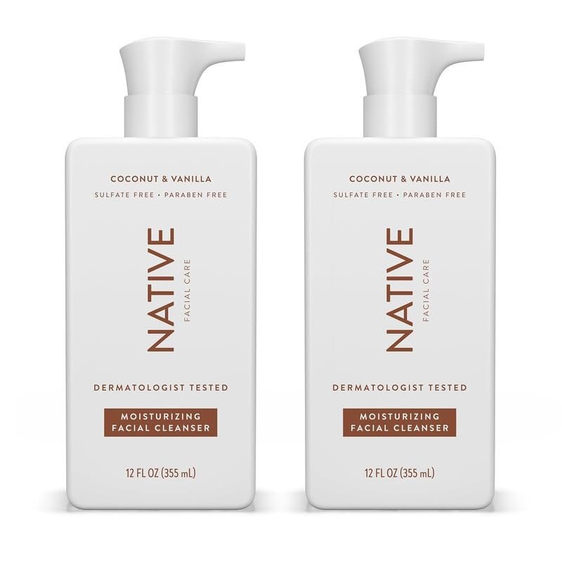 Native Moisturizing Face Wash, Spa Day Every Day Facial Cleanser (2 Pack) | Daily Face Cleaner for Radiant and Bright Skin, Coconut & Vanilla, 12 fl oz