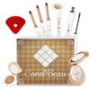 CoralBeau Makeup Kit for Teens - All in One Shell Makeup Kit with Compact BB Cream Powder, Eyeshadow Palette with Brown Shades, Eye Shadow Brush, Mascara, 3 Lipsticks, Necklace - Make Up Gift Set Box view 1
