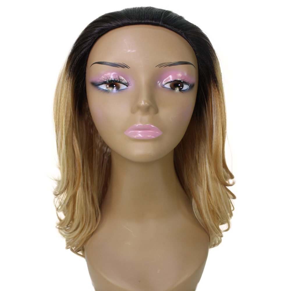LUXLUXE Leal Curly Layered 18.5 in Long Half Wig Mix Human Hair and Synthetic Fibers, Multiple Shades of Natural & Blended Colors