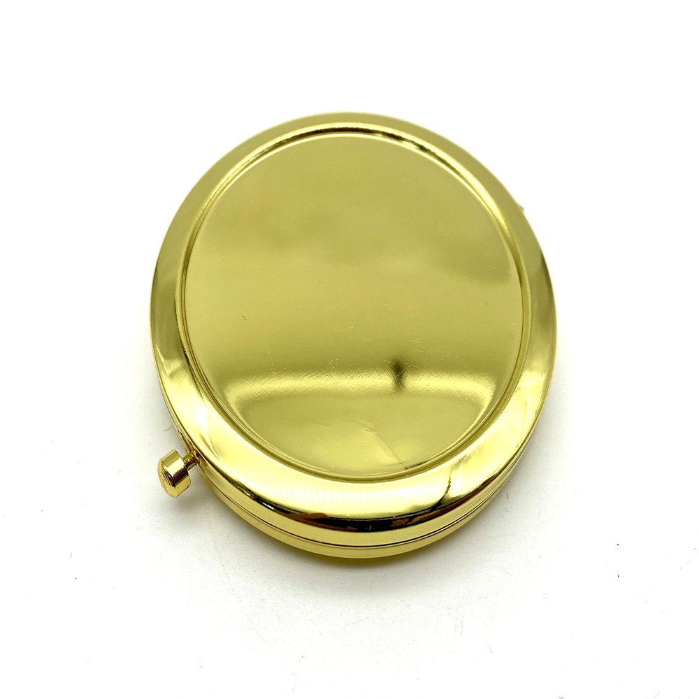 3dancraftit Round Personalized DIY Blank Portable Pocket Compact Photo Mirror Frame Double Sided Travel Makeup 2 3/4" / 7cm Golden AT75