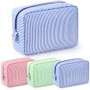 Sanwuta 3 Pcs Seersucker Cosmetic Bag Seersucker Makeup Bag Women Stripe Large Travel Toiletry Organizer Preppy Storage Pouch for Embroidery Christmas Bridesmaid Gifts(Pink, Blue, Green) view 1