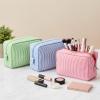 Sanwuta 3 Pcs Seersucker Cosmetic Bag Seersucker Makeup Bag Women Stripe Large Travel Toiletry Organizer Preppy Storage Pouch for Embroidery Christmas Bridesmaid Gifts(Pink, Blue, Green) view 4