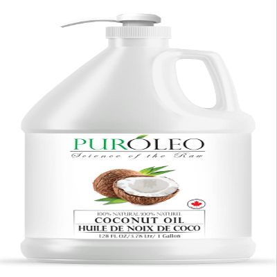 PUROLEO Fractionated Coconut Oil 128 Fl Oz/3784 ML (Packed In Canada) 100% Natural and odorless Moisturizer & Carrier Oil l Hair Skin Body, Aromatherapy, Massage, Makeup Remover