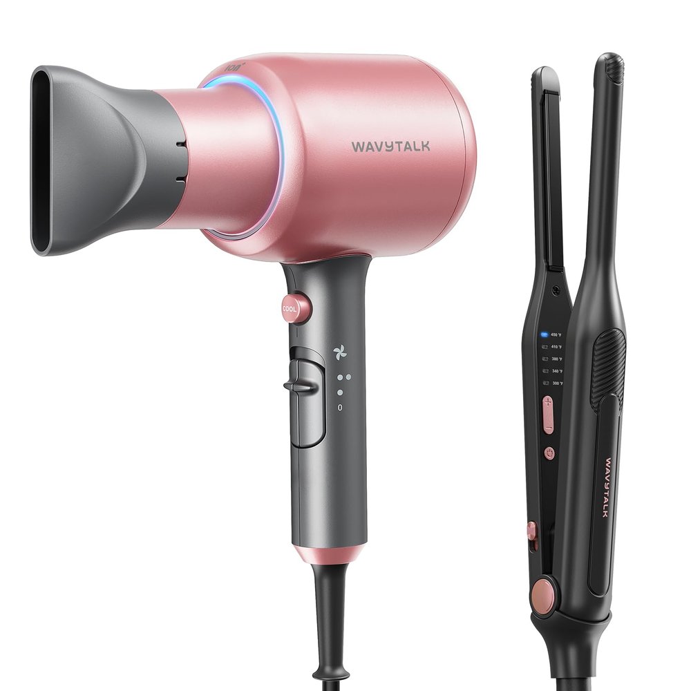Wavytalk 3/10" Pencil Flat Iron Rose Gold and Blown Away onic Hair Dryer Rose Gold