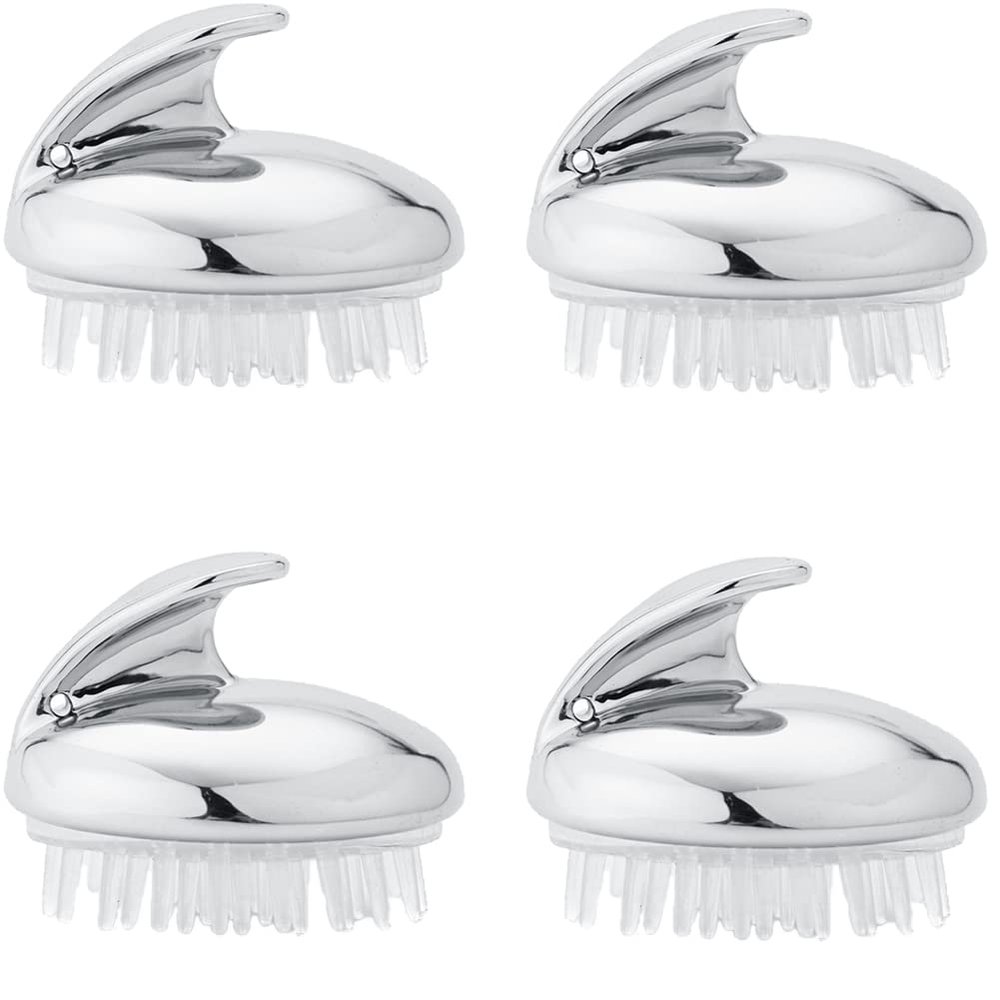 Magik 2-4 Pcs Silicone Scalp Massager Shampoo Brush Head Comb Bristle Hair Scrubber (4 Pack, 2 Silver)