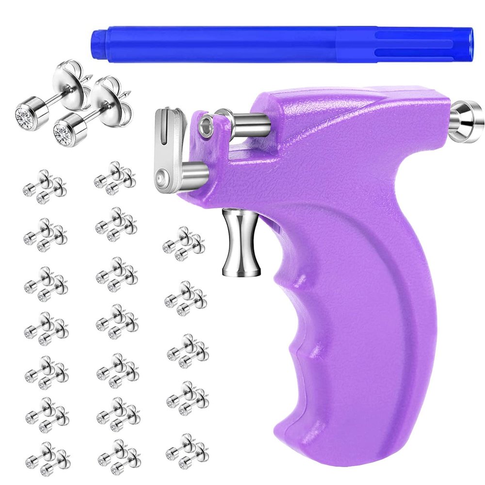 Professional Ear Piercing Gun Kit with 20 Pairs 316L Surgical Stainless Steel Gun Stud Earrings for Body Nose Lip Salon Home Use (Purple)