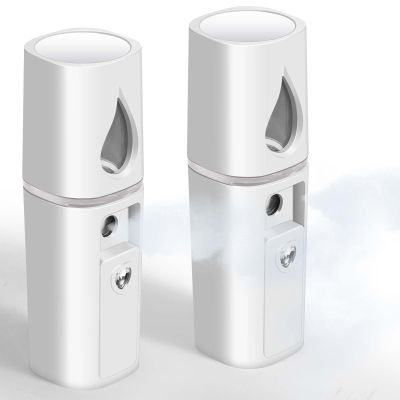 GIVERARE 2 Pack Nano Facial Steamer, Handy Mini Mister with Mirror, USB Rechargeable Mist Sprayer, Visual Water Tank Moisturizing&Hydrating for Face, Makeup, Skin Care, Eyelash Extensions-White