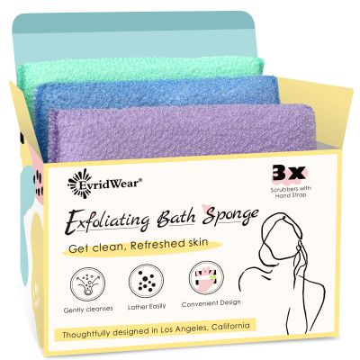Evridwear Exfoliating Body Scrubber Heavy Exfoliating Bath Sponges for Men Women Shower Exfoliator Dead Skin Remover Loofah for Cleansing 3 Count Value Pack (Macaroon)