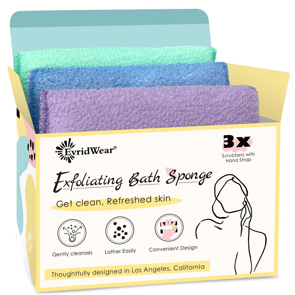 Evridwear Exfoliating Body Scrubber Heavy Exfoliating Bath Sponges for Men Women Shower Exfoliator Dead Skin Remover Loofah for Cleansing 3 Count Value Pack (Macaroon)