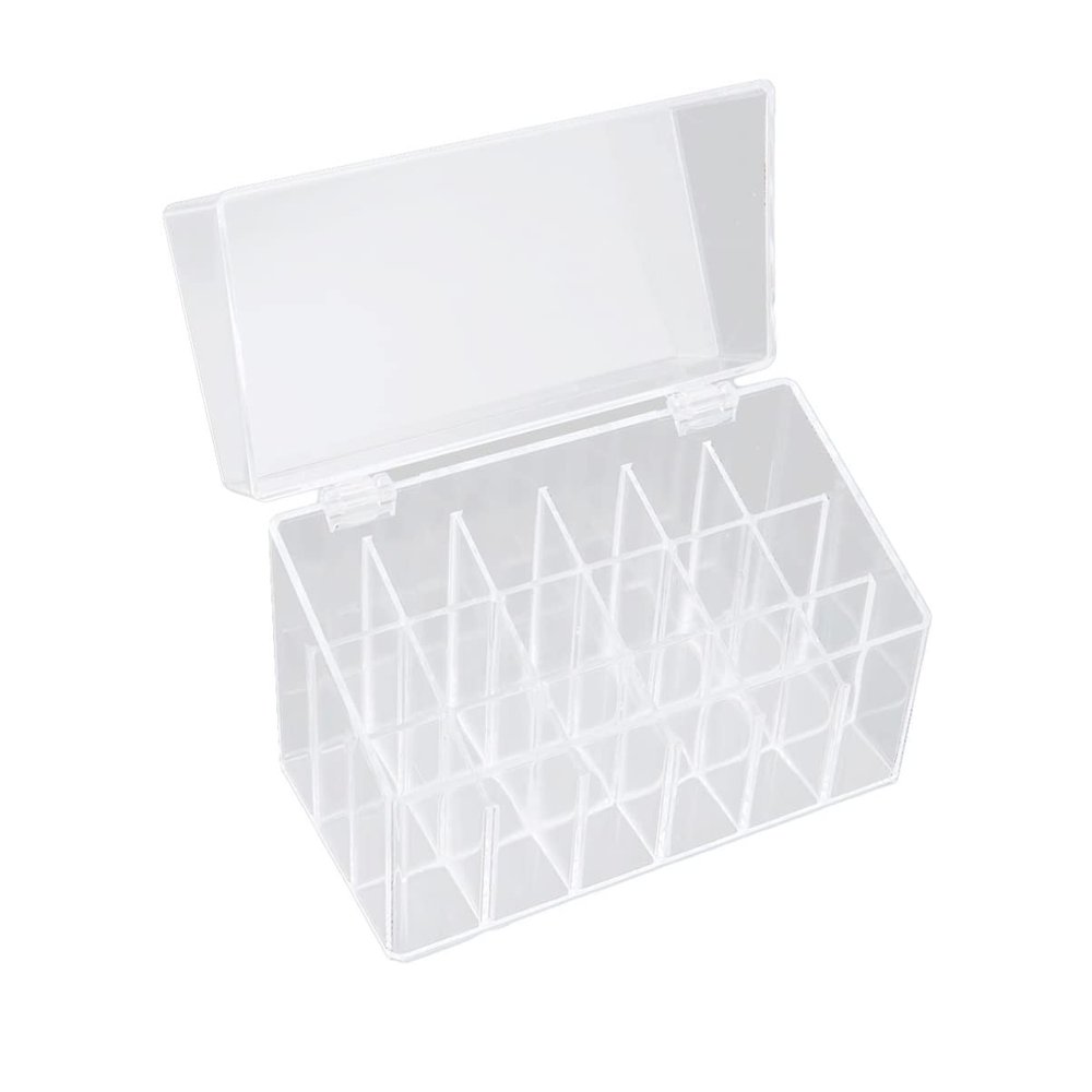 FOMIYES Makeup Organizer with 18 Slots Lipstick Storage Box Flip Lid Display Stand Acrylic Cosmetic Holder
