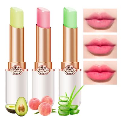 BINGBRUSH Peach Color Changing Lipstick,Moisturizer Long Lasting Lip Care Lip Balm Magic Lip Gloss Lip Tint Stain Gloss Set for Women (3 pcs Aloe + Peach + Avocado Lipstick)