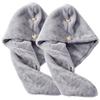 Cabilock 2pcs Thick Coral Fleece Hair Drying Wrap Towel Button Design Super Absorbent Hair Hat for Quick Drying Wet Travel Light Grey view 1