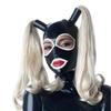 Black Latex Hood with White Trim with Double Blond Ponytail Wigs Back Zipper Rubber Mask with Golden Pigtail (XX-Large) view 1