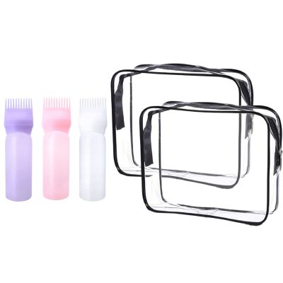 Cosywell Root Comb Applicator Bottle 6 Ounce Hair Dye Applicator Brush 3 Pack for Hair Clear Toiletry Bag Quart Size Bag 2Pcs for Women Men (M)