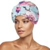 INNELO Luxury Shower Cap for Women Reusable Waterproof, Double Layered Shower Hair Cap with Adjustable Elastic Strap, Large Satin Lined Shower Bath Cap for Long Curly Straight Hair, Green-Flower view 1