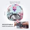 INNELO Luxury Shower Cap for Women Reusable Waterproof, Double Layered Shower Hair Cap with Adjustable Elastic Strap, Large Satin Lined Shower Bath Cap for Long Curly Straight Hair, Green-Flower view 3