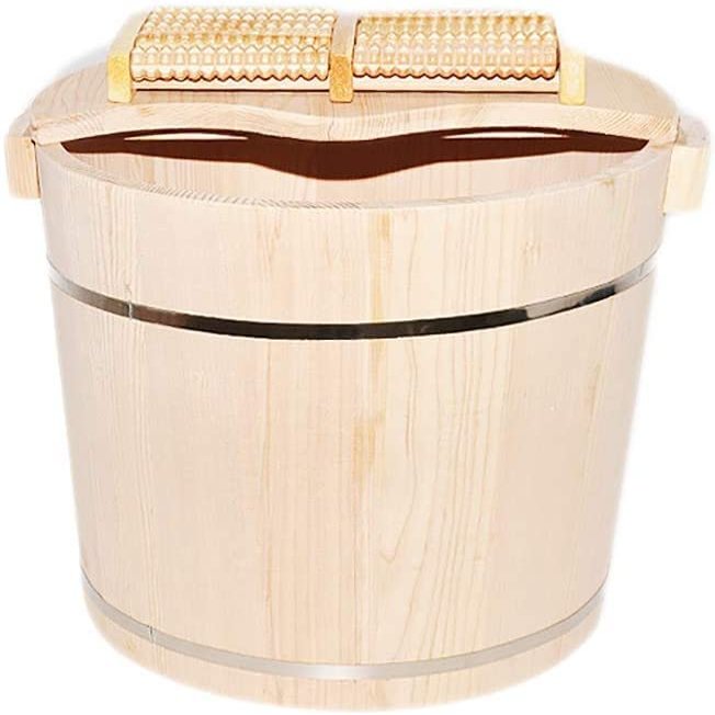SLLSHG Foot Soaking Tub,Foot Wash Basin for Foot Bath,Natural Fir Wood Foot Soaking Barrel Bucket,Foot Spa Bucket with Lid Foot Spa Household Wash Ba (Color : B)