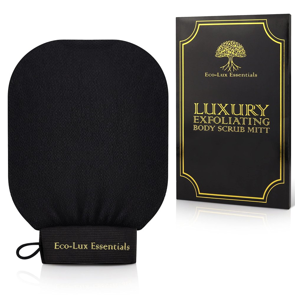 Eco Lux Exfoliating Mitt Moroccan Exfoliating Glove, Premium Viscose Kessa Mitt for Deep Exfoliation & Dead Skin Removal, Fake Tan Remover, Heavy-Duty Reusable Body Scrub Glove for Bath & Shower