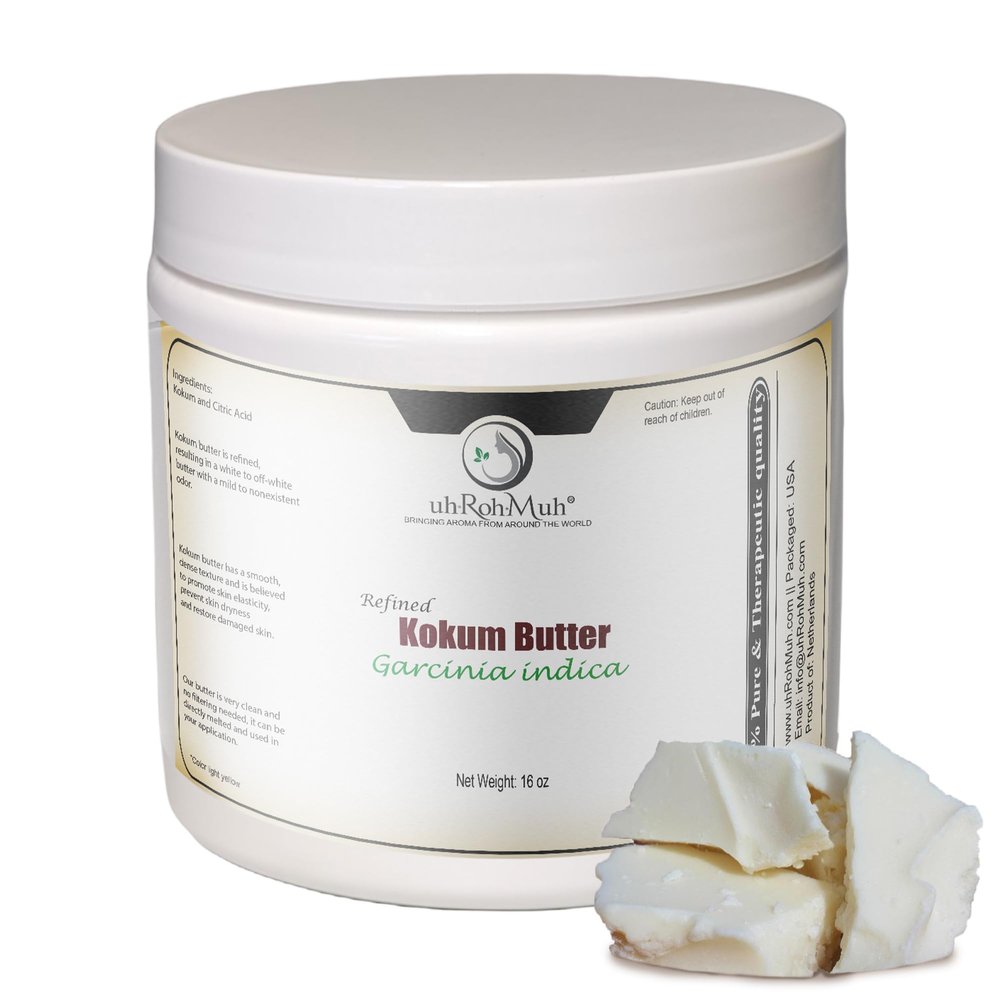 uh*Roh*Muh Premium Refined Kokum Butter-Perfect Ingredient for Skin Care & Hair Care Product|Ideal for Skin Moisturizer,Body Butter,Lip Balm,Lotion,Cream,DIY Candle&Soap Making(Net :0.45kg/1lb)