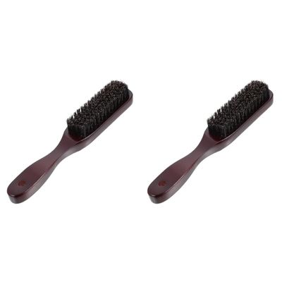 Healifty 2pcs Wooden Handle Beard and Facial Cleaning Brush Hair Grooming Tool for Men Professional Male Care Supply for Home and Salon Use Black