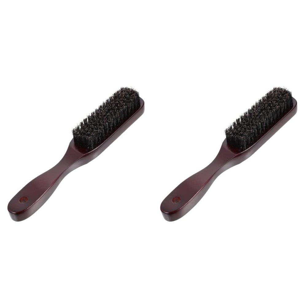 Healifty 2pcs Wooden Handle Beard and Facial Cleaning Brush Hair Grooming Tool for Men Professional Male Care Supply for Home and Salon Use Black