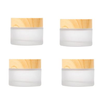 1PCS Frosted Glass Jar With Wood Grain Lid Refillable Bottle Cosmetic Container for Face Cream Lip Balm,100g