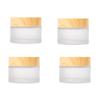 1PCS Frosted Glass Jar With Wood Grain Lid Refillable Bottle Cosmetic Container for Face Cream Lip Balm,100g view 1