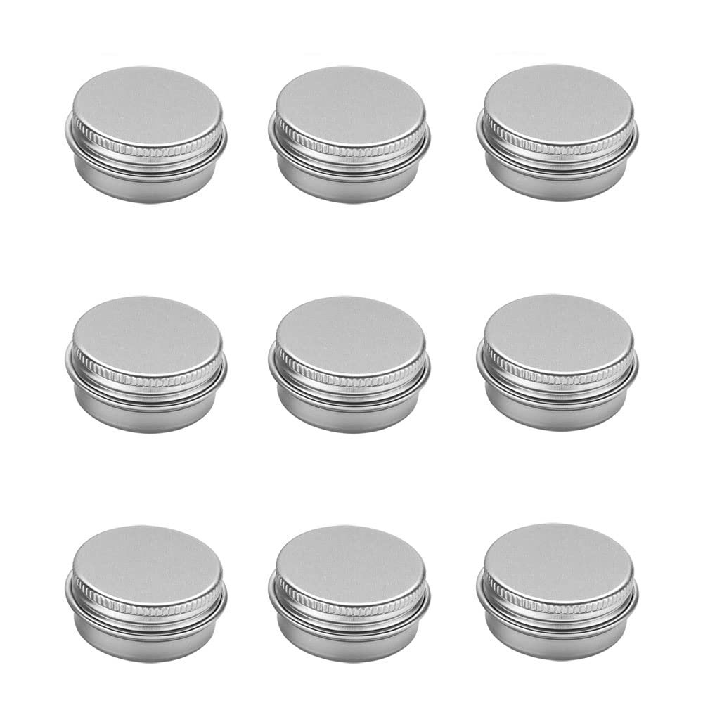 10PCS Empty Aluminum Jars Refillable Cosmetic Lip Balm Containers with Screw Cap,Silver,5g-25X16mm