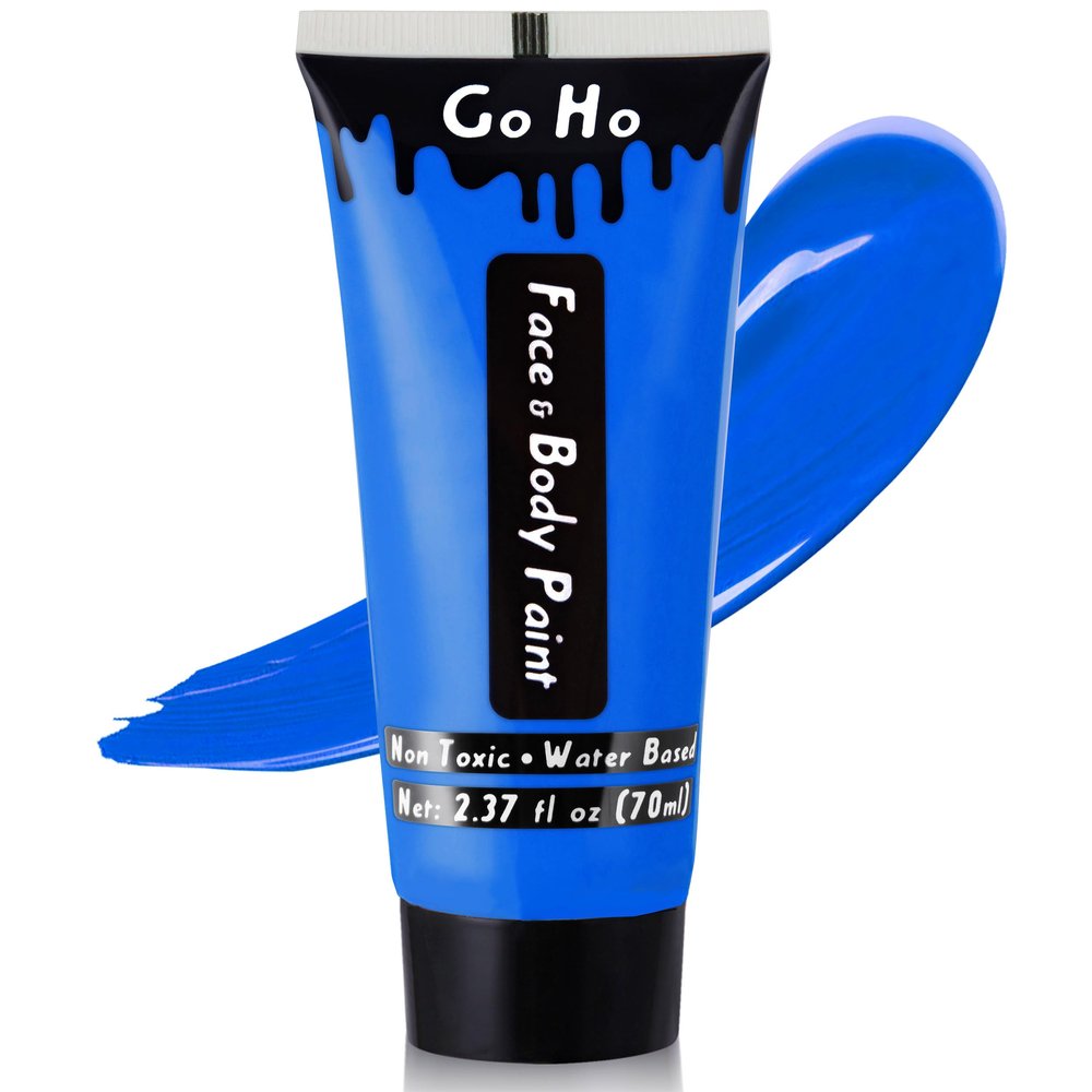 Go Ho Royal Blue Face Body Paint Washable(2.37oz/pc),Water Based Cream Blue Face Paint,Smurf Mystique Avatar Clown Makeup,Blue Body Paint for SFX Cosplay Costumes Festivals Halloween Makeup