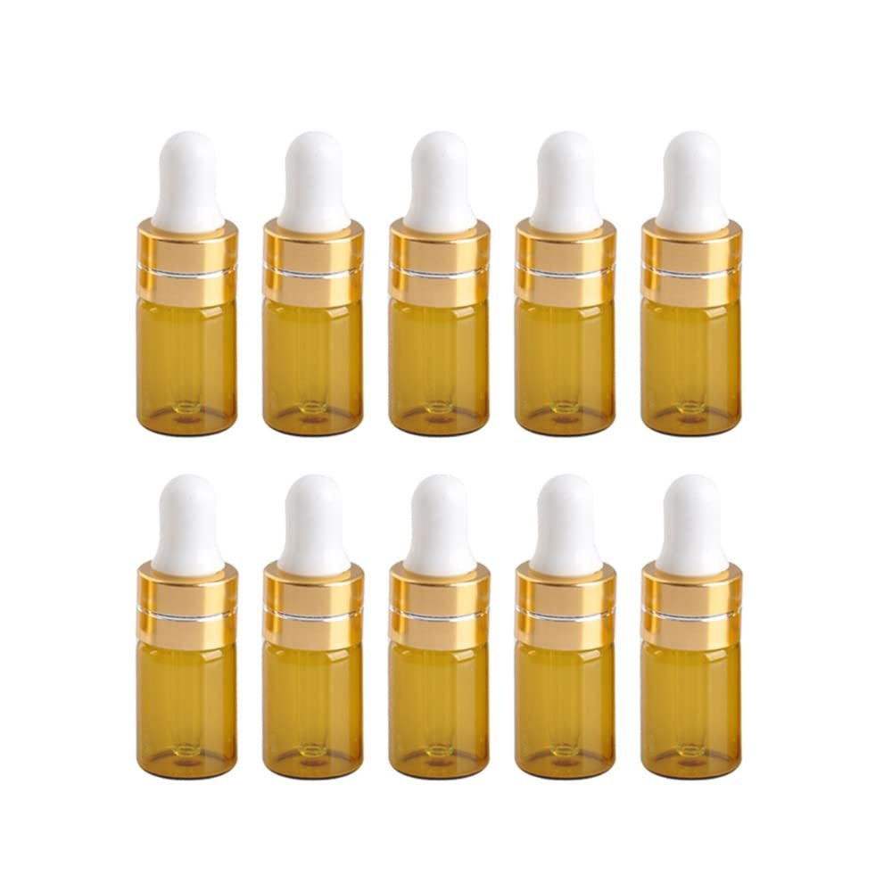 10PCS Refillable Mini Empty Glass Dropper Bottle Protable Travel perfume Liquid Dispenser,Brown,3ML