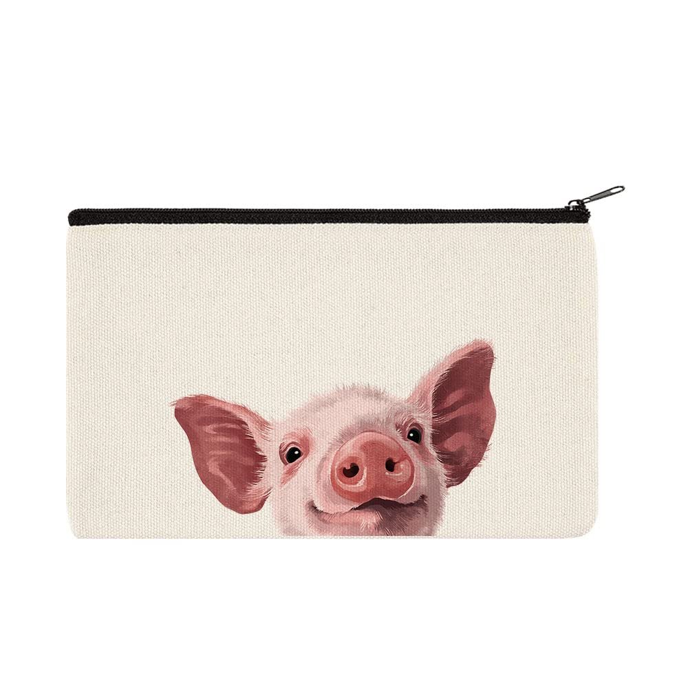 WIRESTER Canvas Zipper Makeup Bag, Cosmetic Pouch, Organizer Case for Women Girl, Multi-Purpose Travel Cosmetic Bag - Pig (1)