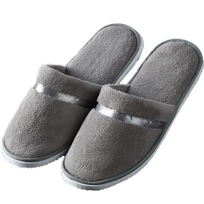 GHYUBYER 10 Pairs Non-Disposable Spa Slippers Fluffy Closed Toe Spa Slippers for Hotel, Home, Guest Use, Fits Up to Most Men Or Women (Color : Dark Gray, Size : 11.4x4.5inches)