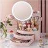 XiShiYing Makeup Organizer,Large Capacity Dust and Waterproof Cosmetic Storage Box,Skin Care Products Dressing Table with LED Mirror,Drawer Suitable for Bathroom and Bedroom -Green,Pink view 1