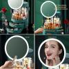 XiShiYing Makeup Organizer,Large Capacity Dust and Waterproof Cosmetic Storage Box,Skin Care Products Dressing Table with LED Mirror,Drawer Suitable for Bathroom and Bedroom -Green,Pink view 3
