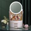 XiShiYing Makeup Organizer,Large Capacity Dust and Waterproof Cosmetic Storage Box,Skin Care Products Dressing Table with LED Mirror,Drawer Suitable for Bathroom and Bedroom -Green,White view 1