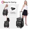 BYOOTIQUE Soft Sided Rolling Makeup Train Case Cosmetic Organizer Crocodile Makeup Case Trolley for Makeup Artist Nail Technician Hairstylist Crafters with Detachable Pouch & Shoulder Strap,Black view 4