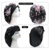 Hanbertti 2 Pack Silky Satin Hair Bonnet Sleeping Hat with Stretch Tie Band Bonnets Satin Bonnet Adjustable for Curly Hair Sleeping Keep MoistBlack+Small Black Flower view 2