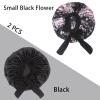 Hanbertti 2 Pack Silky Satin Hair Bonnet Sleeping Hat with Stretch Tie Band Bonnets Satin Bonnet Adjustable for Curly Hair Sleeping Keep MoistBlack+Small Black Flower view 3
